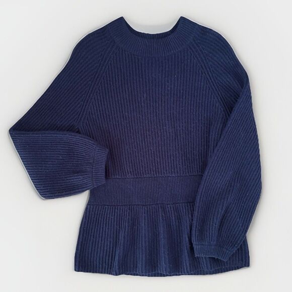 Club Monaco Sweater Womens Size Medium Wool Blend Alpaca Wool Blue Bubble Sleeve - Picture 1 of 9